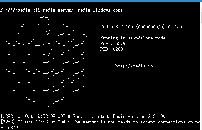 redis安装成功CMD界面
